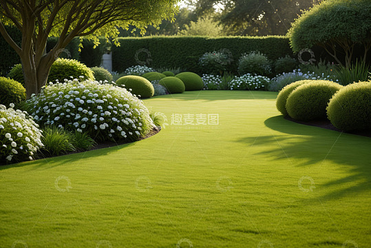 户外绿意盎然的花园草坪景观