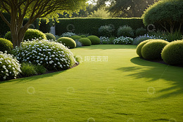 户外绿意盎然的花园草坪景观