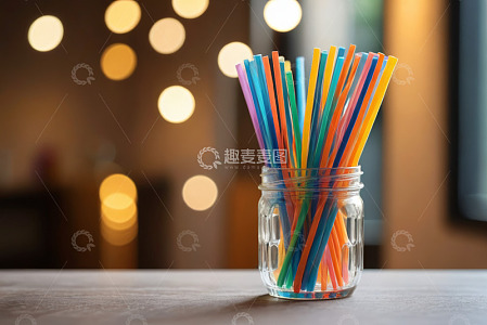 罐中彩色吸管静物特写