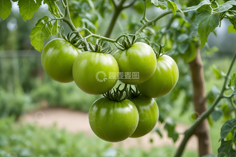 高清大图下载【趣麦麦图】挂在枝头的青西红柿