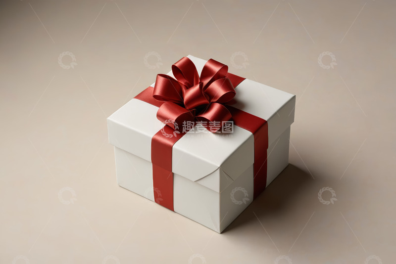 高清大图下载【趣麦麦图】白色礼物盒配红色丝带