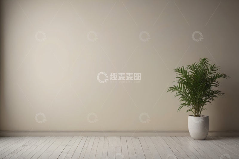 高清大图下载【趣麦麦图】室内简约风格墙壁与绿植场景