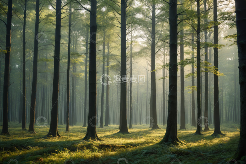 高清大图下载【趣麦麦图】阳光洒落的静谧森林