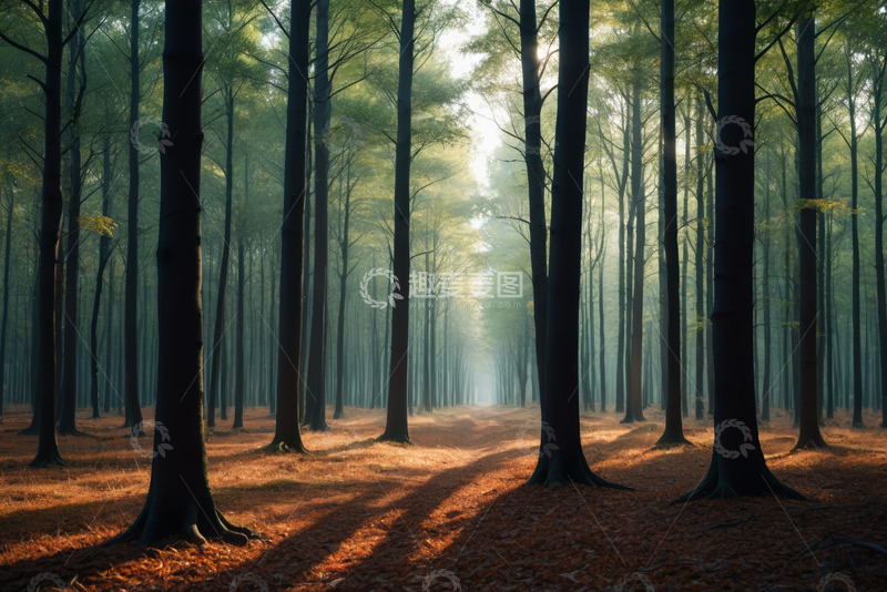 高清大图下载【趣麦麦图】阳光照耀下的静谧森林场景