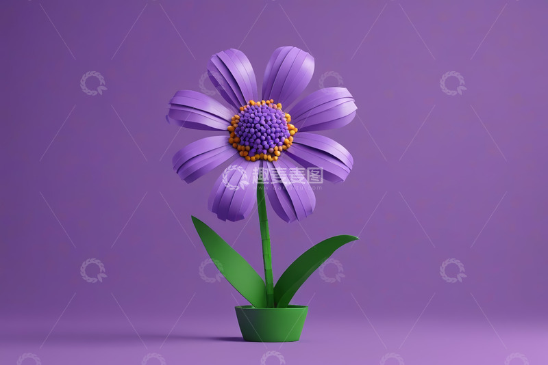 高清大图下载【趣麦麦图】紫色花朵盆栽3D素材