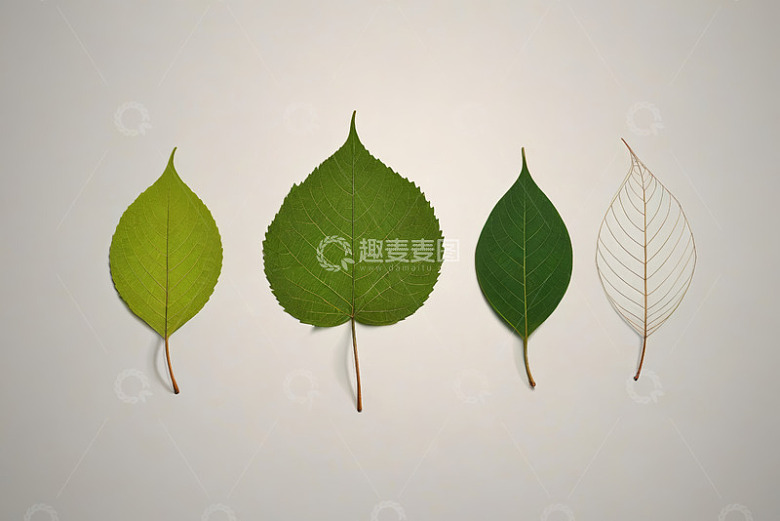 四枚不同形态的叶片展示