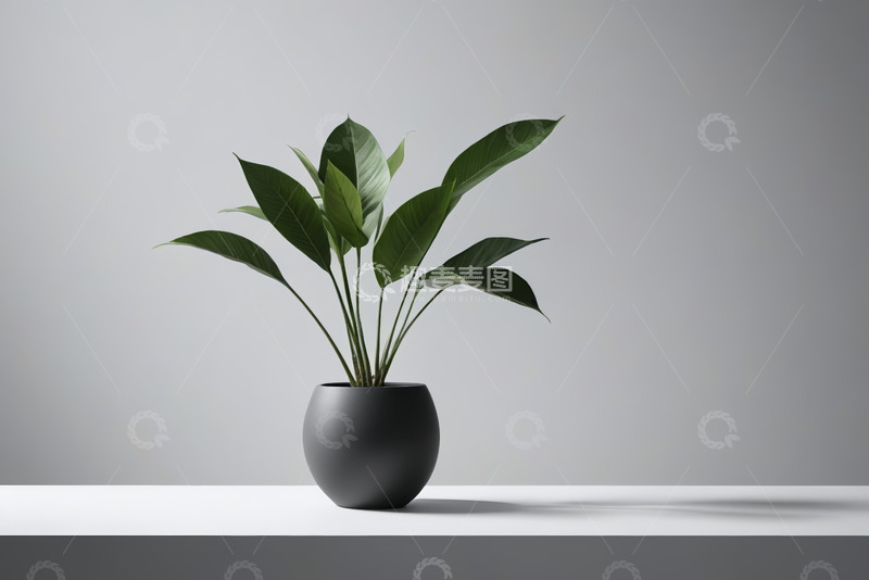 高清大图下载【趣麦麦图】灰色花盆中的绿色植物