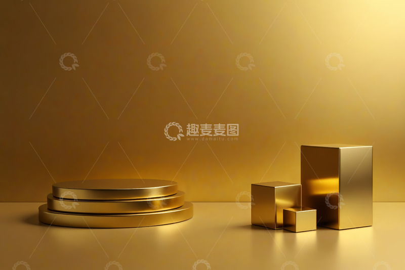 高清大图下载【趣麦麦图】金色立体展示台与方块素材