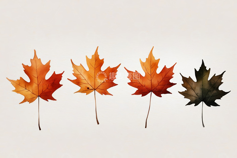 高清大图下载【趣麦麦图】四片秋季枫叶特写素材