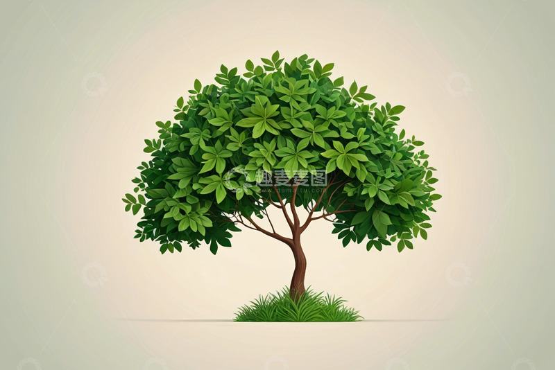 高清大图下载【趣麦麦图】绿色动画风格单棵树木素材