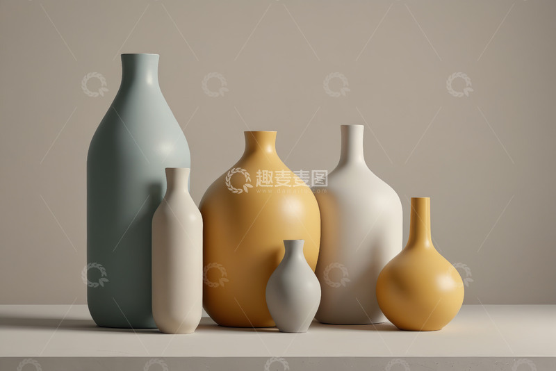 高清大图下载【趣麦麦图】简约多彩陶瓷花瓶组合