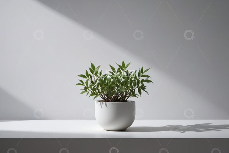 高清大图下载【趣麦麦图】白色花盆中绿色植物特写