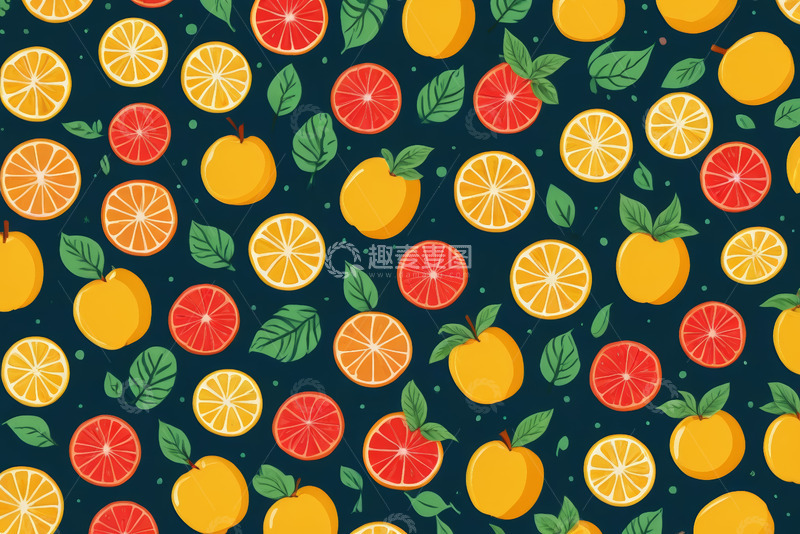 高清大图下载【趣麦麦图】柑橘类水果动画背景图案