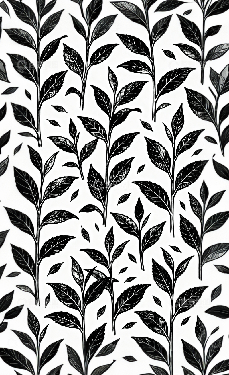 高清大图下载【趣麦麦图】黑白植物叶片图案壁纸
