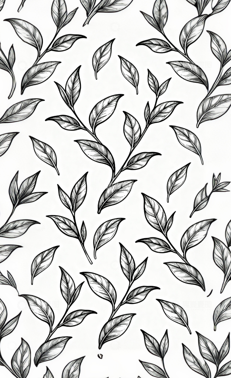 高清大图下载【趣麦麦图】黑白线条植物纹样壁纸设计素材