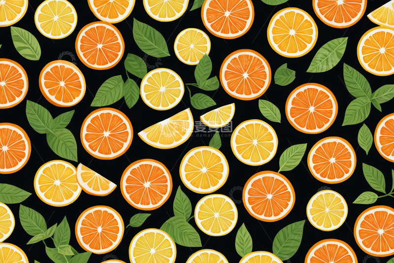 高清大图下载【趣麦麦图】柑橘类水果图案背景