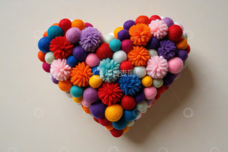 高清大图下载【趣麦麦图】彩色毛球组成的心形装饰