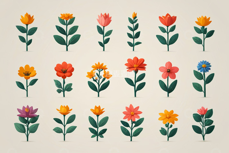 高清大图下载【趣麦麦图】多彩动画花卉图案素材