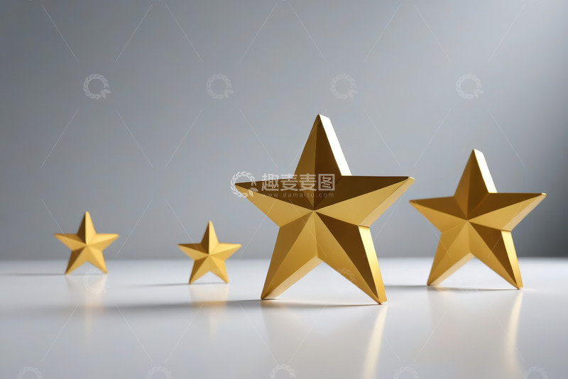 高清大图下载【趣麦麦图】金色立体五角星展示