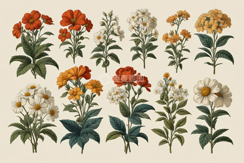 高清大图下载【趣麦麦图】多种花卉插画素材