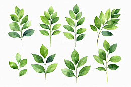 水彩风格绿色植物叶子素材