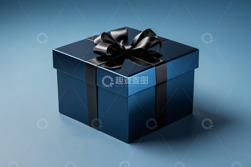 高清大图下载【趣麦麦图】蓝色礼品盒带黑色丝带