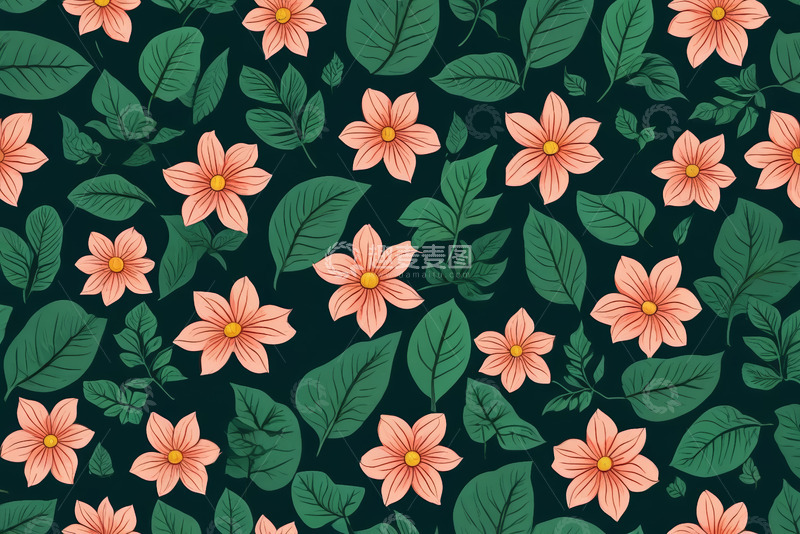高清大图下载【趣麦麦图】花卉绿叶图案背景设计素材
