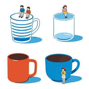 卡通人物茶杯插画素材