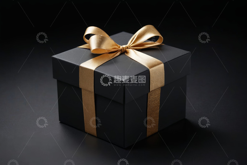 高清大图下载【趣麦麦图】黑色礼品盒配金色丝带