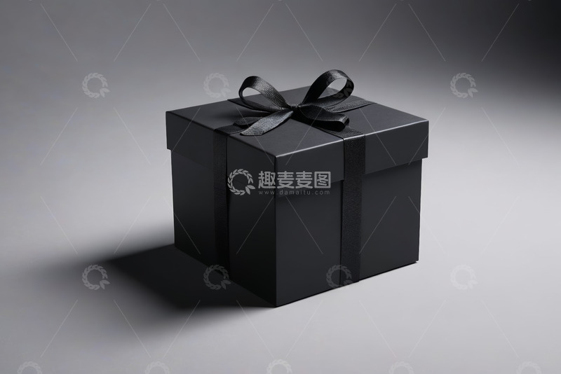 高清大图下载【趣麦麦图】黑色礼品盒带蝴蝶结特写