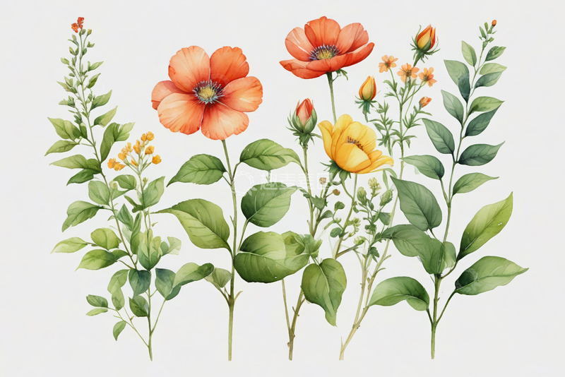 高清大图下载【趣麦麦图】手绘多彩花卉插画