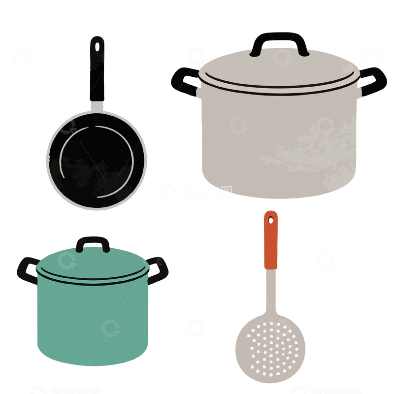 源文件下载【趣麦麦图】简约厨房用具矢量插画
