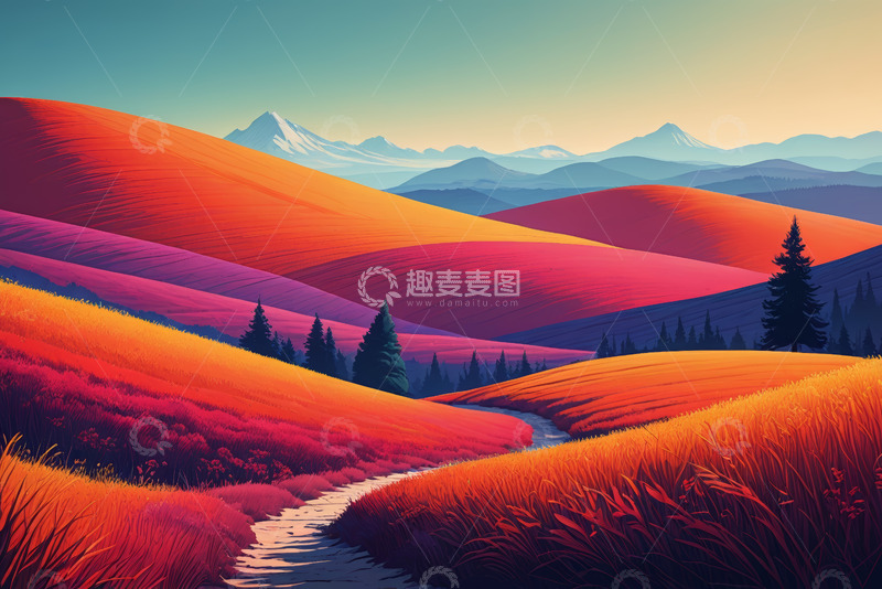 高清大图下载【趣麦麦图】多彩山丘间的蜿蜒小路