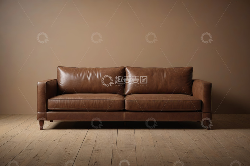 高清大图下载【趣麦麦图】-棕色皮质双人沙发展示