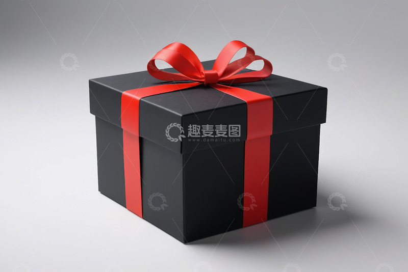 高清大图下载【趣麦麦图】黑色礼盒配红色蝴蝶结
