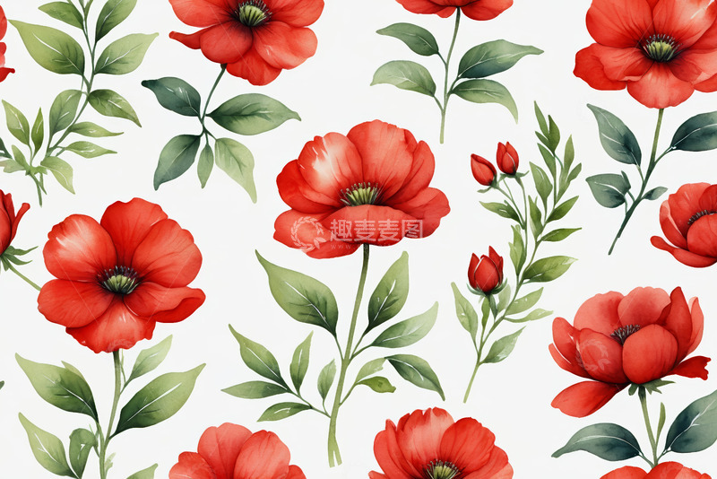 高清大图下载【趣麦麦图】红色花卉图案设计素材