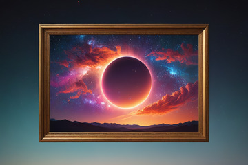 装裱框内的日食星空画作
