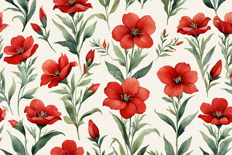 高清大图下载【趣麦麦图】红色花卉植物图案背景