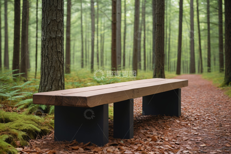 高清大图下载【趣麦麦图】森林中木长凳自然场景