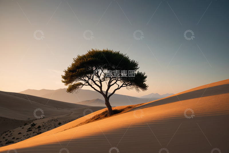 高清大图下载【趣麦麦图】沙漠中孤树自然风光