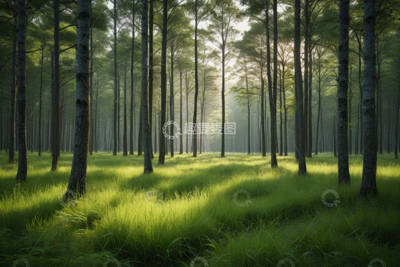 高清大图下载【趣麦麦图】阳光照耀下的静谧森林