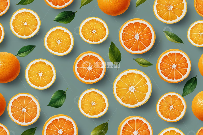 高清大图下载【趣麦麦图】橙色水果图案背景素材
