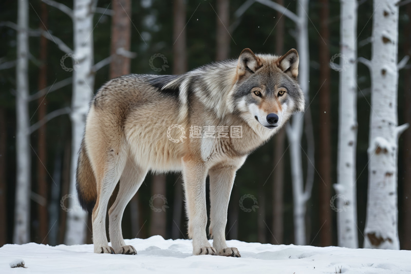 高清大图下载【趣麦麦图】雪地森林中的狼特写