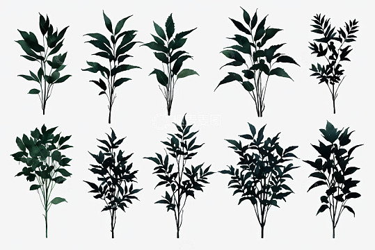 多种植物枝叶剪影素材