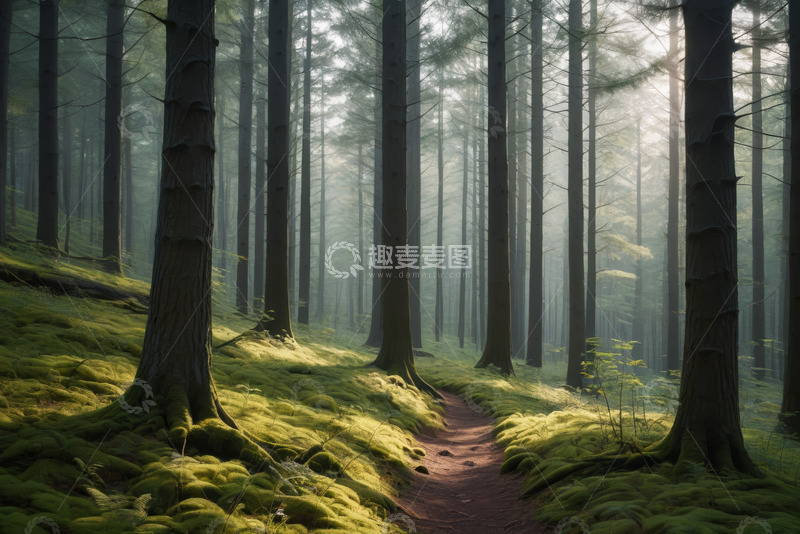 高清大图下载【趣麦麦图】阳光洒落的静谧森林小径