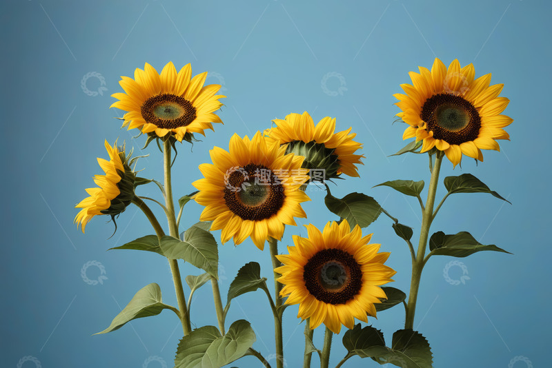 高清大图下载【趣麦麦图】蓝色背景下的向日葵