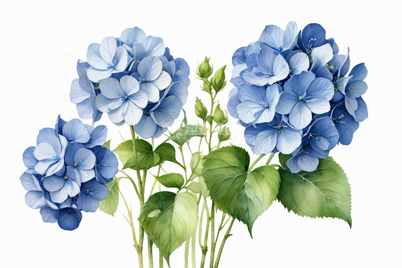 高清大图下载【趣麦麦图】蓝色绣球花插画