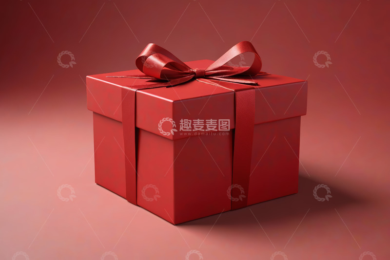 高清大图下载【趣麦麦图】红色礼品盒带丝带特写