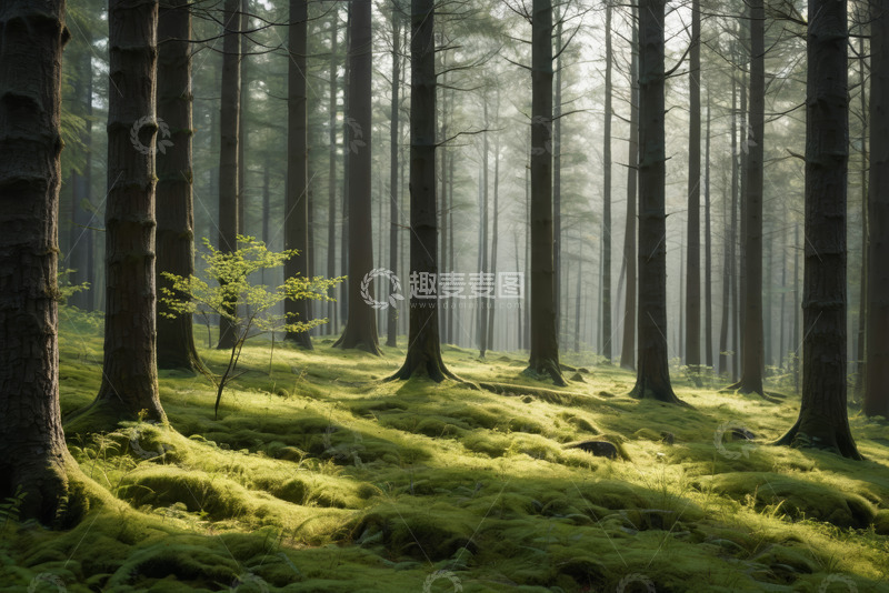 高清大图下载【趣麦麦图】阳光照耀下的静谧森林