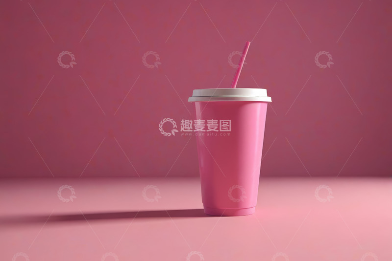 高清大图下载【趣麦麦图】粉色饮料杯带吸管特写